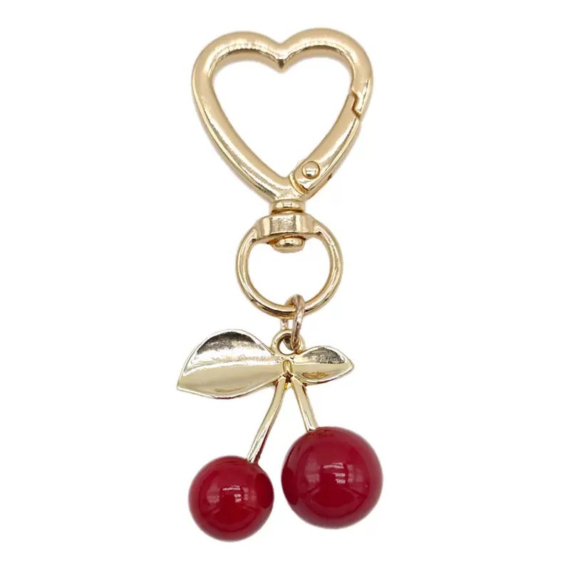 New cross-border fresh and stylish glittery heart-shaped cherry keychain, fruit strawberry petal bag pendant gift