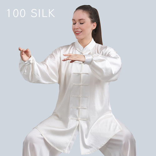 Women's 19mm Silk Taichi Suit Wholesale 100 Mulberry Silk Casual Comfort Morning Exercise Clothes Competition Martial Arts Suit