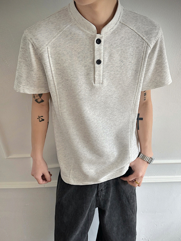 T-shirt da uomo high street con collo alla coreana casual top_voghion.com