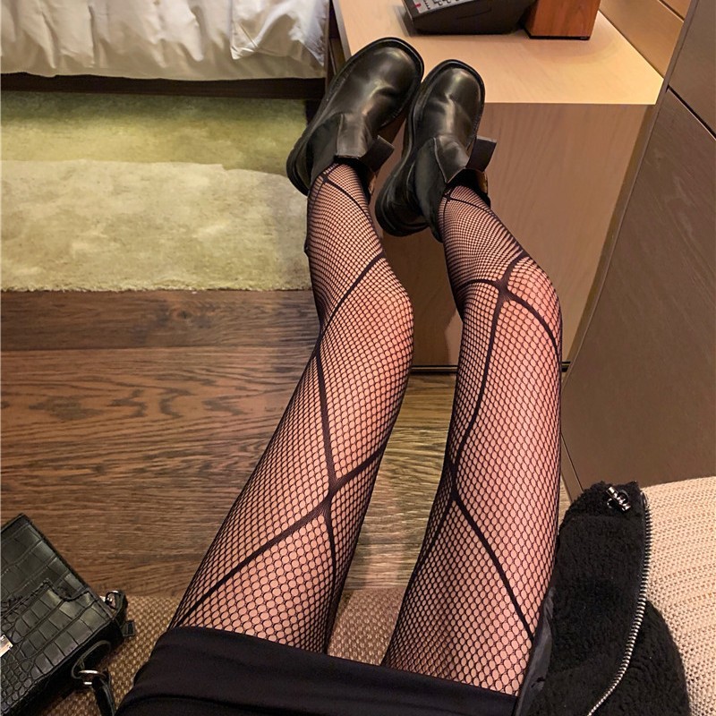 Large Mesh Black Jacquard Net Stockings Sexy Silk Stockings Ankle Pantyhose White Cross Thin Women's Sexy Fishing Net Socks