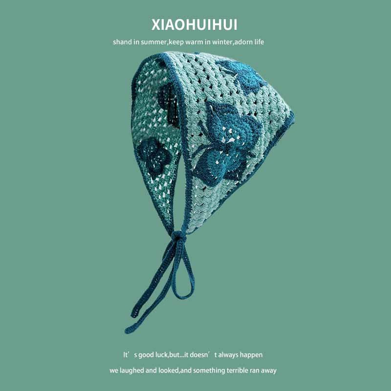 Primavera y otoño viajes ins dulce estilo lindo hecho a mano banda pelo de las mujeres accesorios para el pelo punto ganchillo pañuelo verano triángulo bufanda