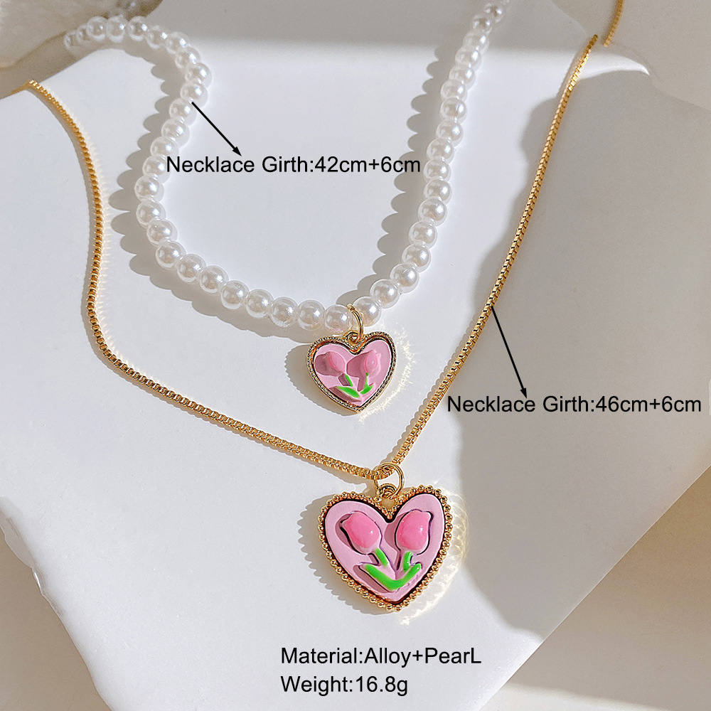 Fashion Heart Shape Flower Alloy Wholesale Layered Necklaces display picture 2