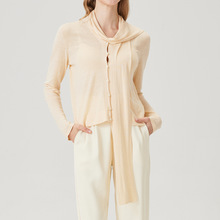 2025春夏桑蚕丝V领毛衣薄针织小开衫亚麻防晒衣真丝气质毛衫女