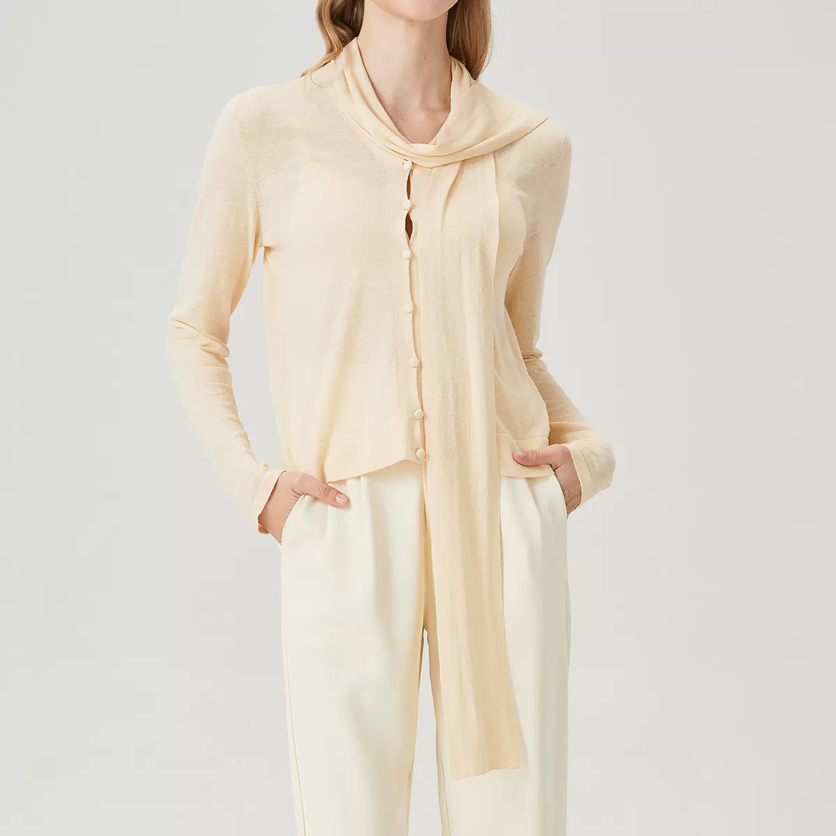 2025春夏桑蚕丝V领毛衣薄针织小开衫亚麻防晒衣真丝气质毛衫女