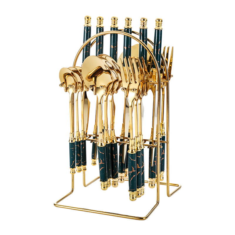 Amazon mango de cerámica transfronteriza mármol cuchillo y tenedor cuchara cuatro partes principales de acero inoxidable 24 piezas de caja de regalo