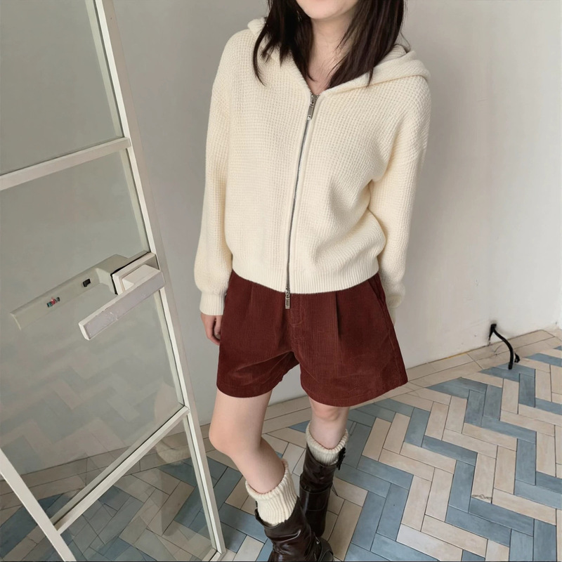 Hooded Knit Cardigan New Cross-Border Waffle Texture Hooded Knit Cardigan for Women Hooded Knit Cardigan New Cross-Border Waffle Texture Hooded Knit Cardigan for Women