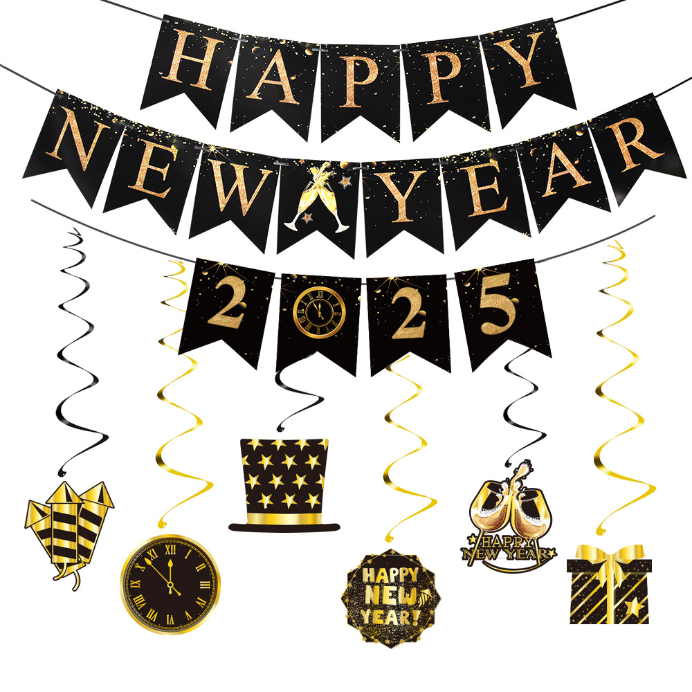 Étiquette de lettre du Nouvel An 2025, fleur à tirer, bonne année, décoration de fenêtre de fête en spirale, drapeau à tirer_voghion.com