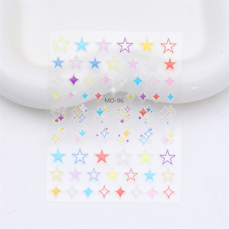 Nueva artesanía uñas arte tridimensional jalea alivio pegatinas dopamina flor estrella amor 3D impermeable uñas pegatinas