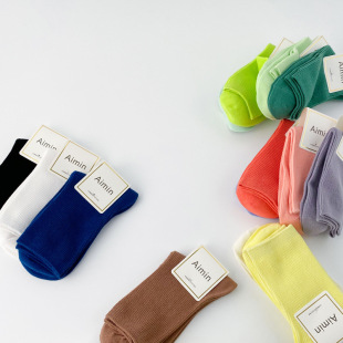 2021 new South Korea women's summer solid color thin rainbow double needle socks Morandi color tube piled socks