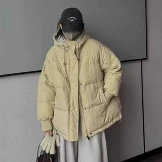 2025冬新款羽绒服女短款连帽大码白鸭绒加厚保暖外套简约面包服潮