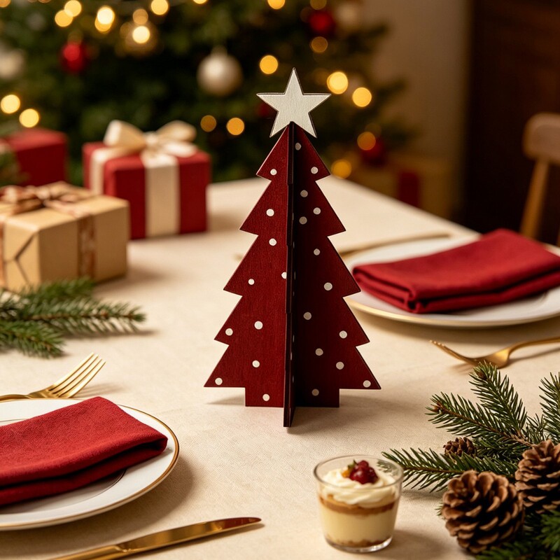 Simple polka dot wooden Christmas tree ornament for desktop decoration, Christmas gift for bedroom and office desk