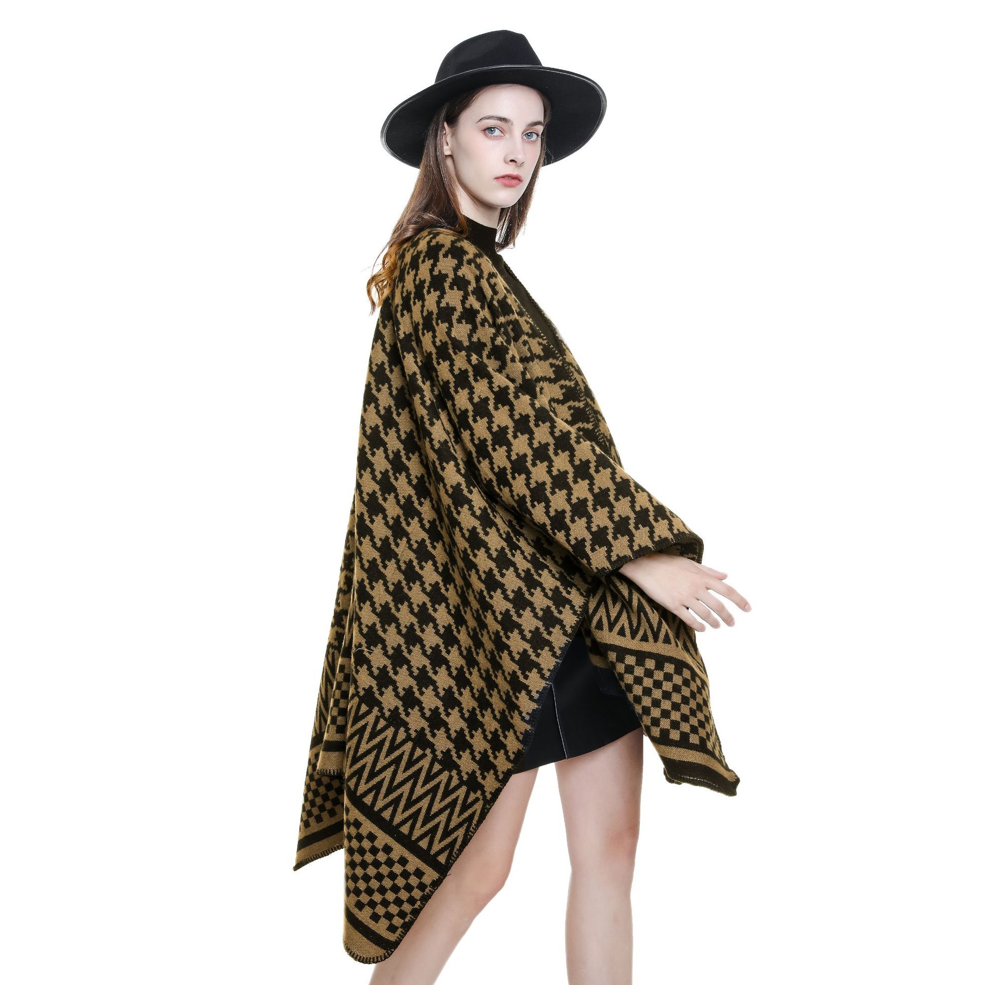 El otoño y el invierno al aire libre chal de invierno cálido moda houndstooth moda nueva