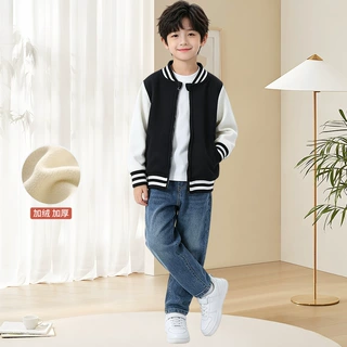 清仓秋冬加绒儿童外套棒球服拼接立领洋气中大童休闲上衣外套