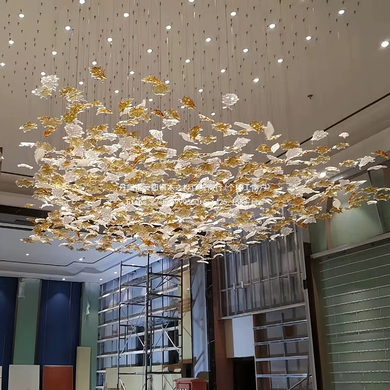 Ресторанная люстра, современная простая хрустальная стеклянная лампа для отеля, лист клена, украшение для отдела продаж, лобби, проход, креативные лампы