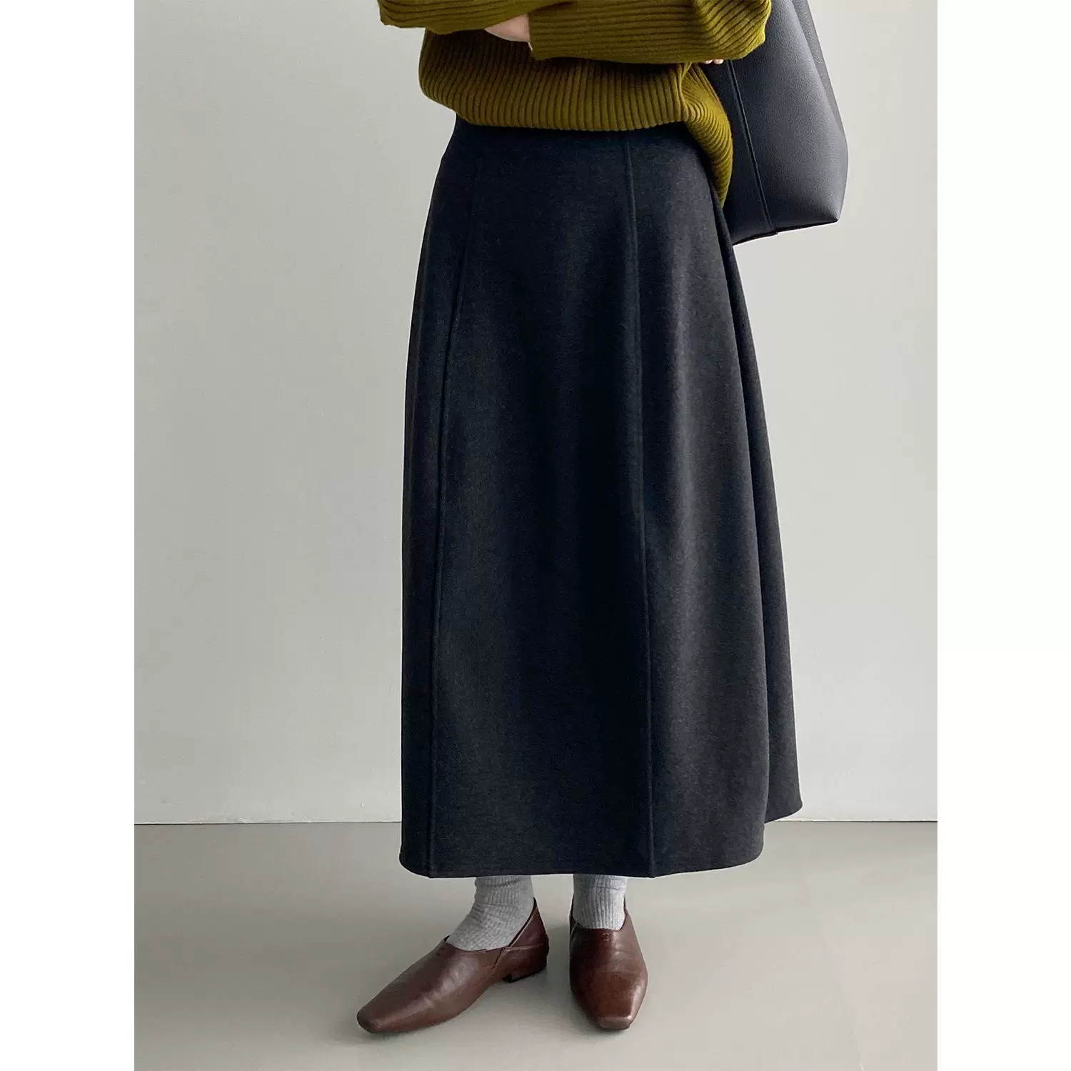 那末 拼接裙2.0加绒加厚~韩系通勤气质半身裙松紧腰A字长裙J5706