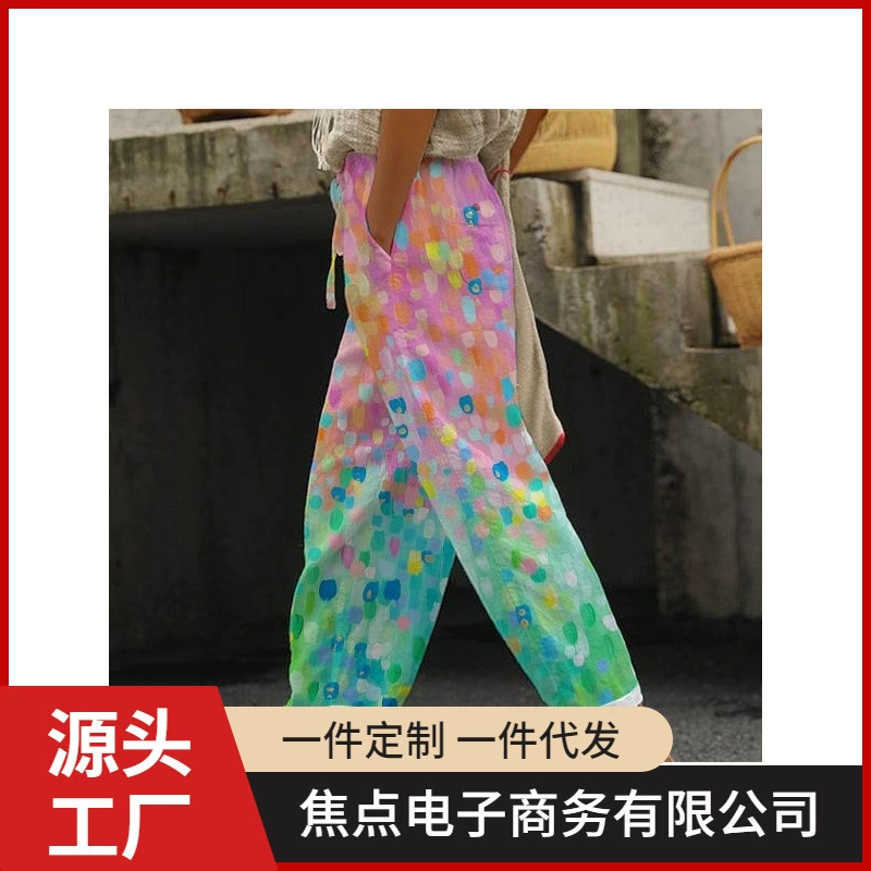 Новинка 2024 года: изысканные брюки на шнурке для трансграничной торговли, элегантные и повседневные, с 3D цифровой печатью, изготовленные на заказ (POD).