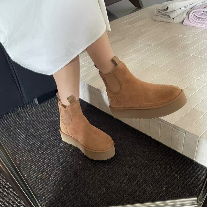 Cross-Border Sangpo 3cm Thick-Soled Chelsea Genuine Sheepskin Slippers Winter Northeast Genuine Leather Thick-Soled Snow Boots