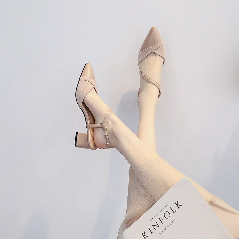 6807-32 Летняя женская обувь на среднем толстом каблуке в стиле феи с юбкой на небольшом высоком каблуке Летние дизайнерские сандалии Baotou