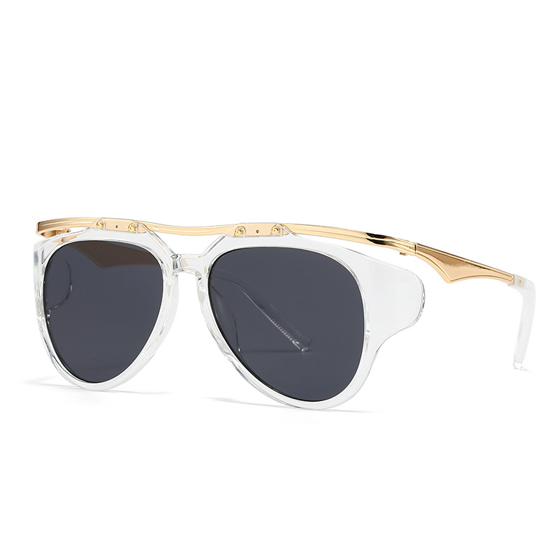 Commercio estero Esplosioni transfrontaliere Occhiali da sole Fotografia di strada europea e americana Ins Internet Modello rosso Occhiali da sole geometrici in metallo Donna LH16_voghion.com