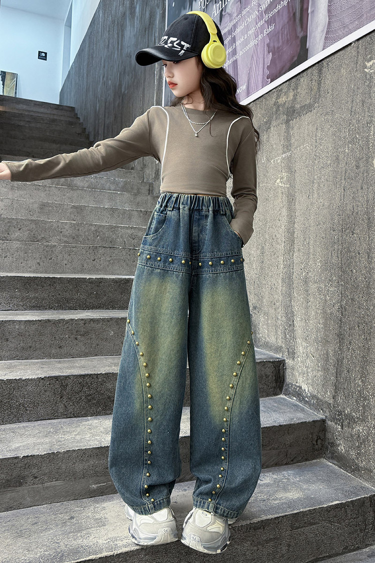 Spot 25008 Retro Pearl Jeans New Children's Miscellaneous European And American Jeans_voghion.com