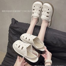 石榴花 外贸出口包头凉鞋女外穿新款镂空百搭防滑防水平底凉鞋女