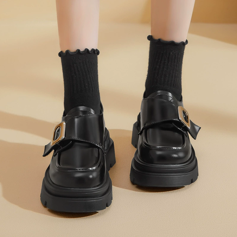 Женские лоферы Augusto, новинка весны 2024 года, черные Британские кожаные туфли на толстой подошве, однослойные туфли на массивном каблуке в стиле ретро