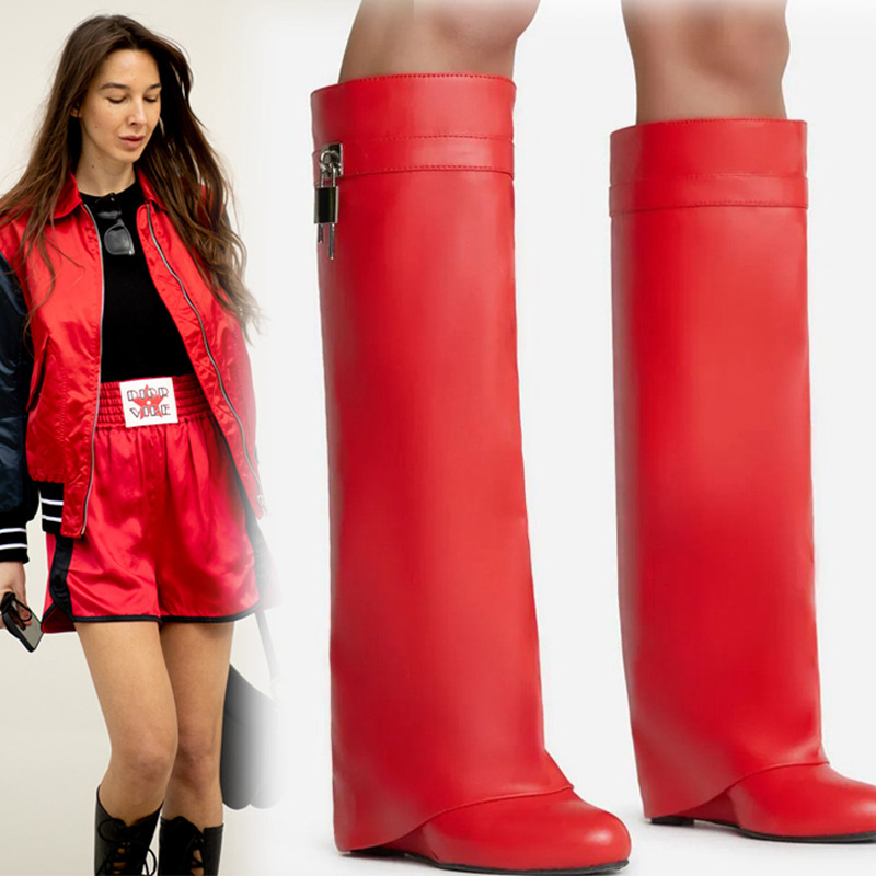 Damesschoenen retro buis omtrek puntige metalen slot wig hak broek buitenlandse handel grote maat mouw catwalk_voghion.com