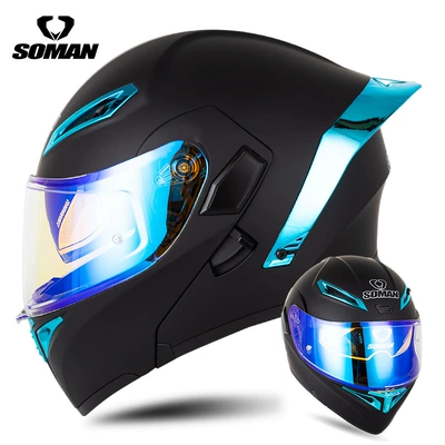 Full-Face Helmet, Four-Season Cycling – Motosiklet kaskı (dəbilqə) - matt-black-electroplated-blue-with-revo-blue-s
