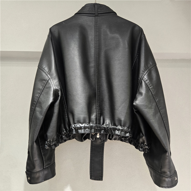 Chaqueta de Piel Sintética con Cuello Alto para Mujer de Cuero Sintético PU para Otoño