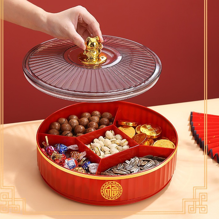 新年干果盘糖果盒客厅水果盘家用零食摆盘收纳喜庆年货果盘分格庭