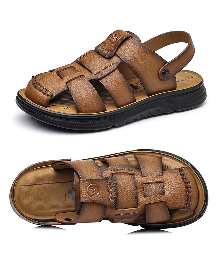 Dép sandal nam cỡ lớn mũi kín đế dày, giày đi biển kiêm dép lười đa năng — Màu nâu, màu vàng, màu đen chi tiết 31