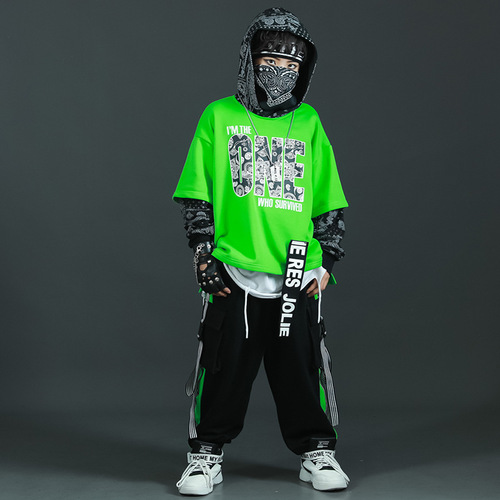 Children's performance costumes hiphop street dance hiphop for big children almond set for boys children's clothing jazz dance clothes