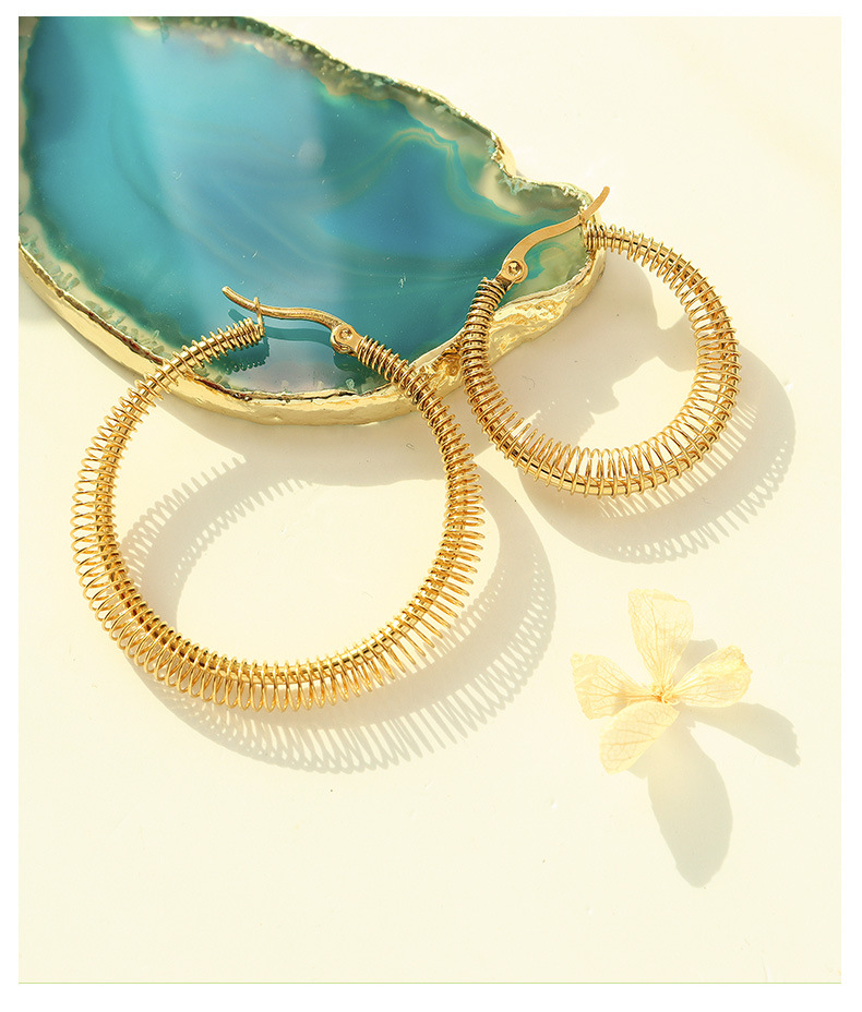 simple geometric round oval earrings titanium steel plated 18k gold earrings