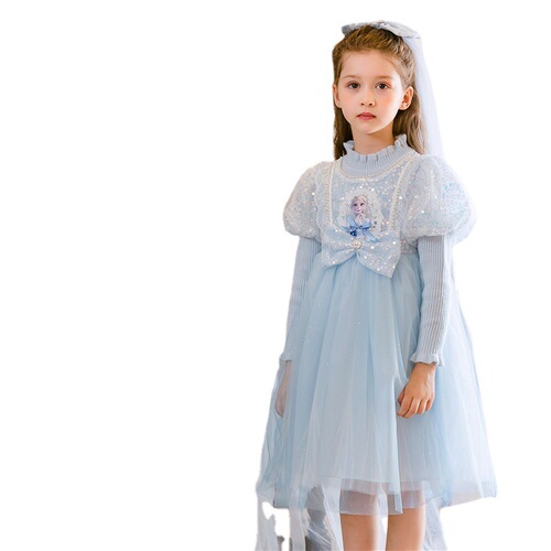 Princess Elsa Dress for Girls, Sweet and Fluffy Autumn Dress with Head Scarf for Little Girls, Elsa-style Skirt