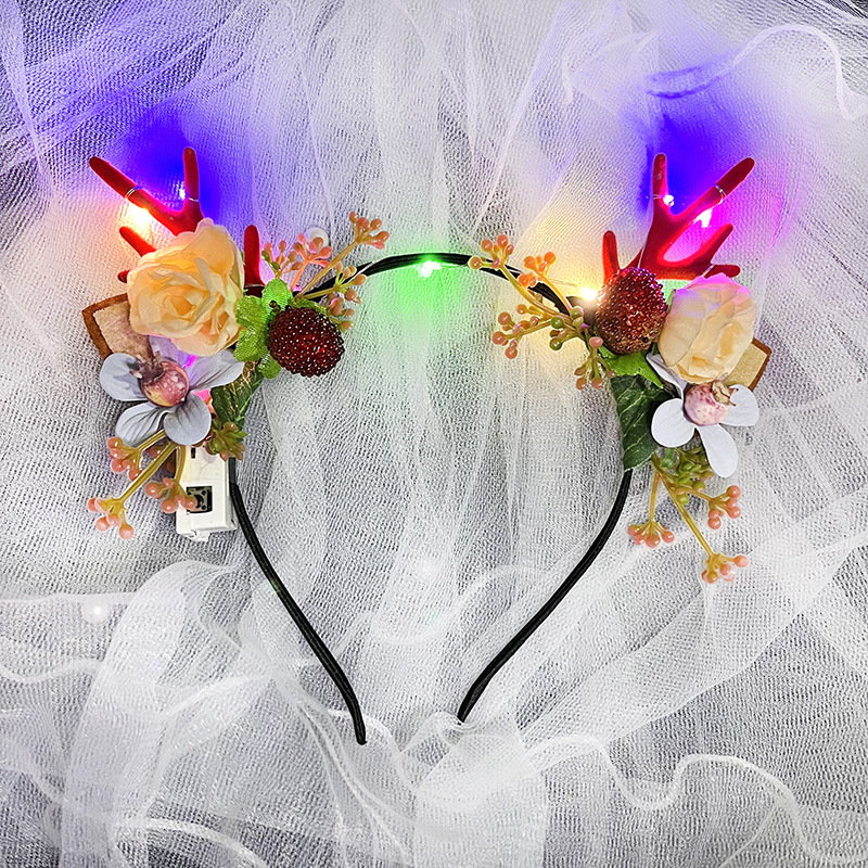 Cute Christmas Luminous Flower Antler Feather Hairband Wholesale display picture 6