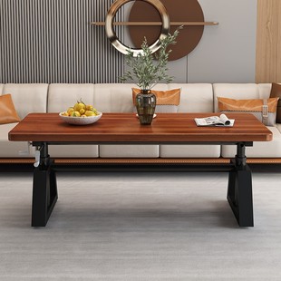 Solid Wood Rubber Wood Lifting Coffee Table Living Room Household Dining Table Multifunctional Solid Wood Study Table Workbench Hand-Crocker