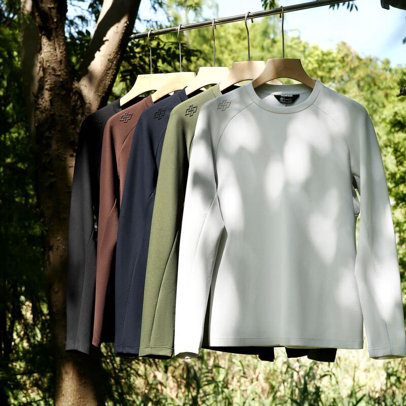 Italian Classy High-Tech Spring & Fall Sports Full-Shine Imported Hollow Yarn Outdoor Casual Long-Sleeved Pullover T-Shirt