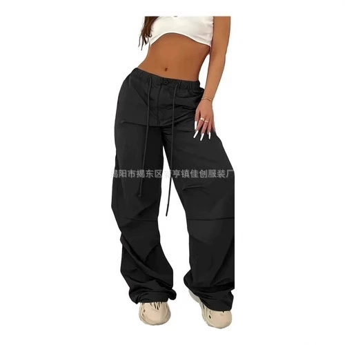 Летние новые модные уличные американские ретро свободные повседневные брюки-карго с низкой талией и завязками, широкие брюки для женщин