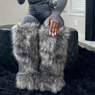 New High Boots, Knee-High Snow Boots, Warm Imitation Fox Fur Boots, Imitation Raccoon Fur Boots Y2Kfur Boots
