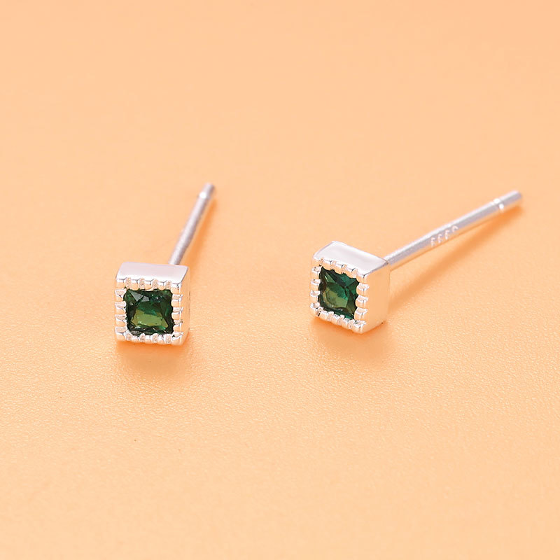 4g Weight Rhinestones Inlay Material Ear Studs Classification 1 Pair Quantity Street Occasion 925 Sterling Silver Material Square Pattern Women'S Gender Plating Design Simple Style Style 1 Pair 925 Sterling Silver Rhinestones Square Ear Studs 8