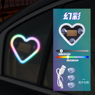 Car Solar Wireless Heart-Shaped Atmosphere Light Triangular Window Led Heart-Shaped Neon Light Car Window Warning Light Decorative Light (Other lights) - symphony-multi-mode