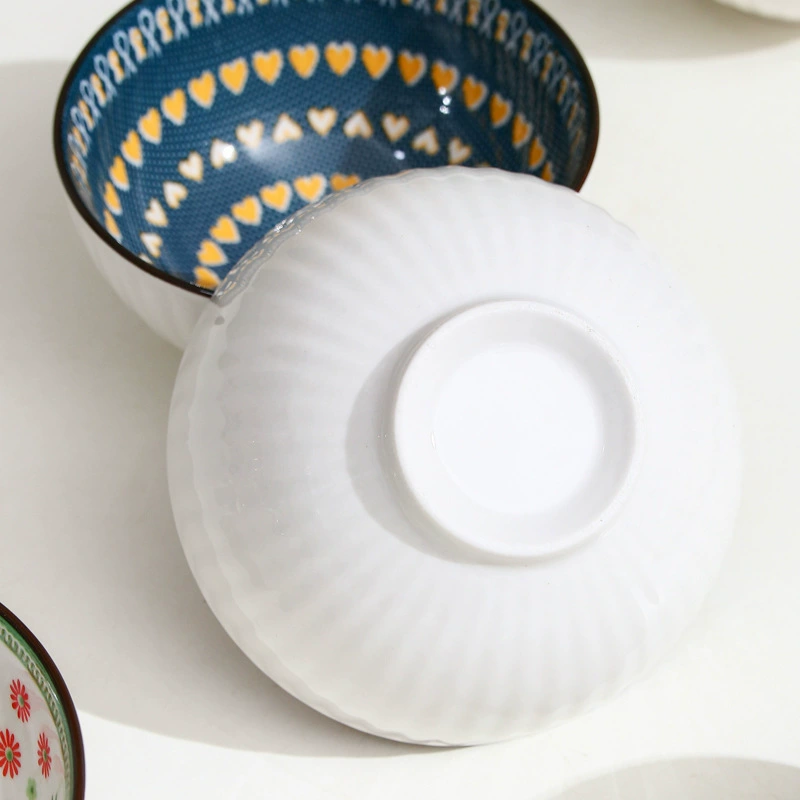 Chunxiao striped small bowl ceramic bowl fresh household rice bowl breakfast dessert rice bowl eating bowl underglaze color tableware