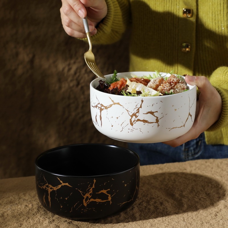 Marble Matte Ceramic Tableware European Style Salah Bowl Noodle Bowl Creative Soup Bowl Rice Bowl Cross-border Special for in stock