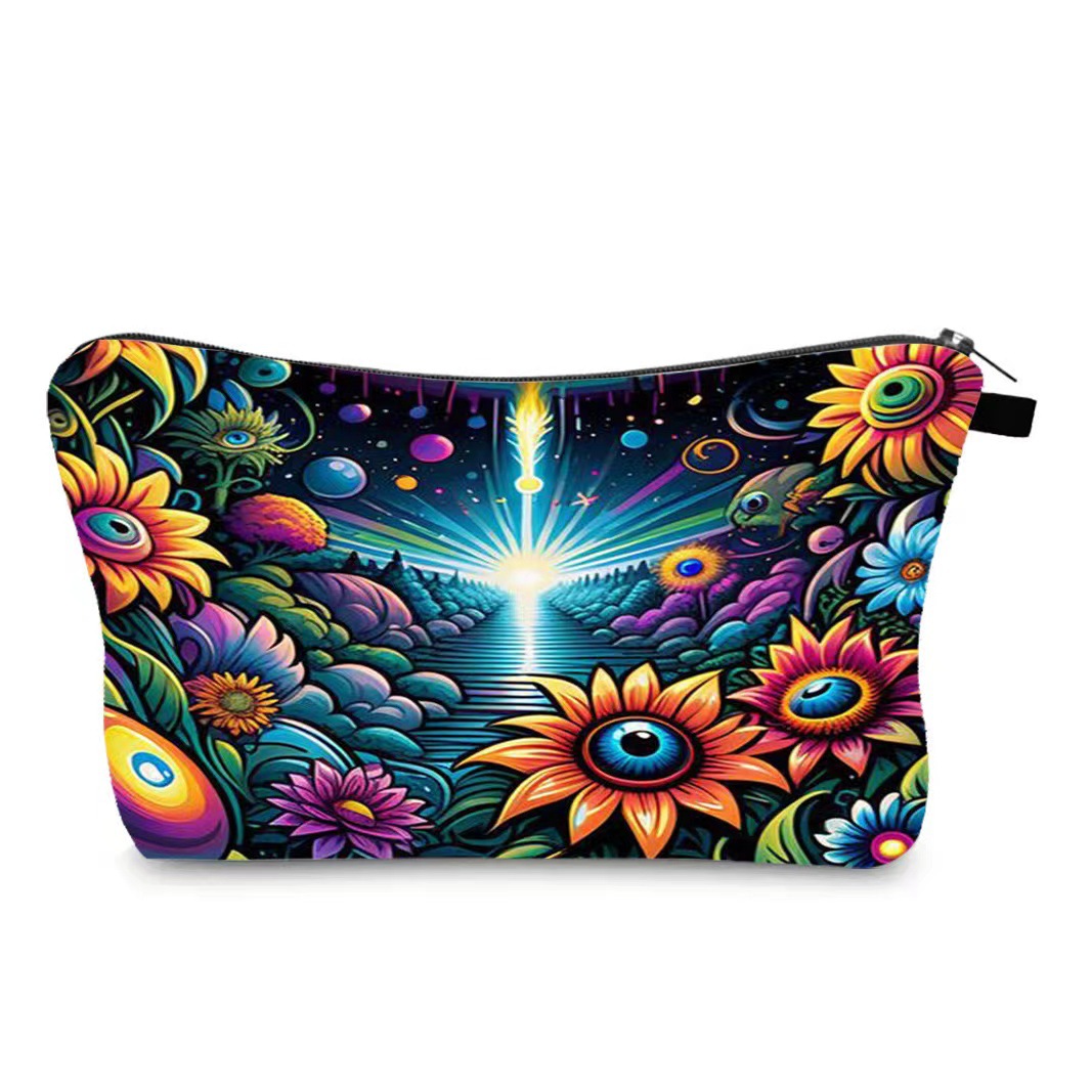 Transfronterizo Amazon nuevo maquillaje pintado bolsa de impresión de lino impermeable doble cara bolsa de almacenamiento