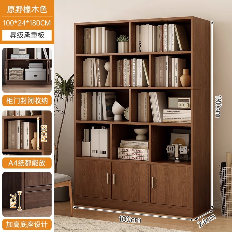 Estante de madera de la sala de estar estante de piso estante de almacenamiento de estudiantes armario de almacenamiento integrado contra la pared armario de exhibición doméstica