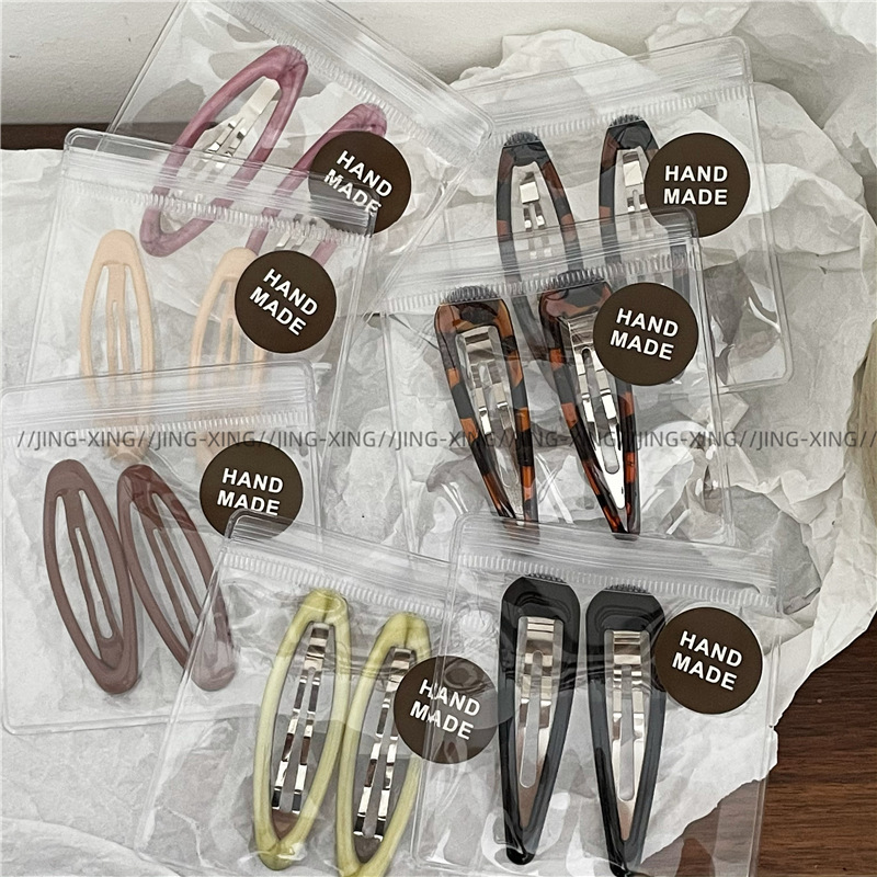 elegance retro leopard pattern water drop oil bb clip shredded hair bangs clip cute multicolor cutout oval barrettes a pair of hairclips