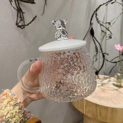 Glass cup ins style new hammer pattern bear glass milk cup high-value glass water cup transparent tea cup