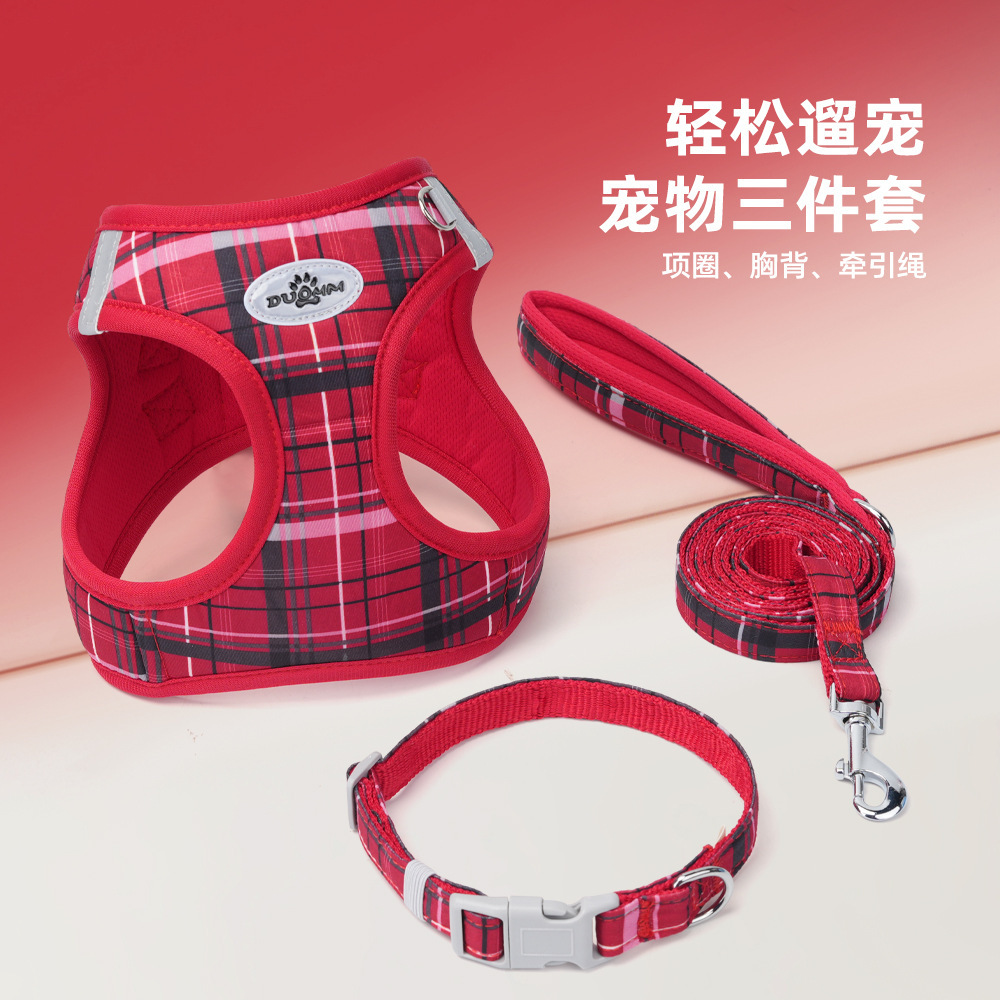 Conjunto de cinturón de pecho de cuadrillas clásicas para perros pequeños INS viento cómodo viaje tela de malla anti-desprendimiento conjunto de tracción de mascotas
