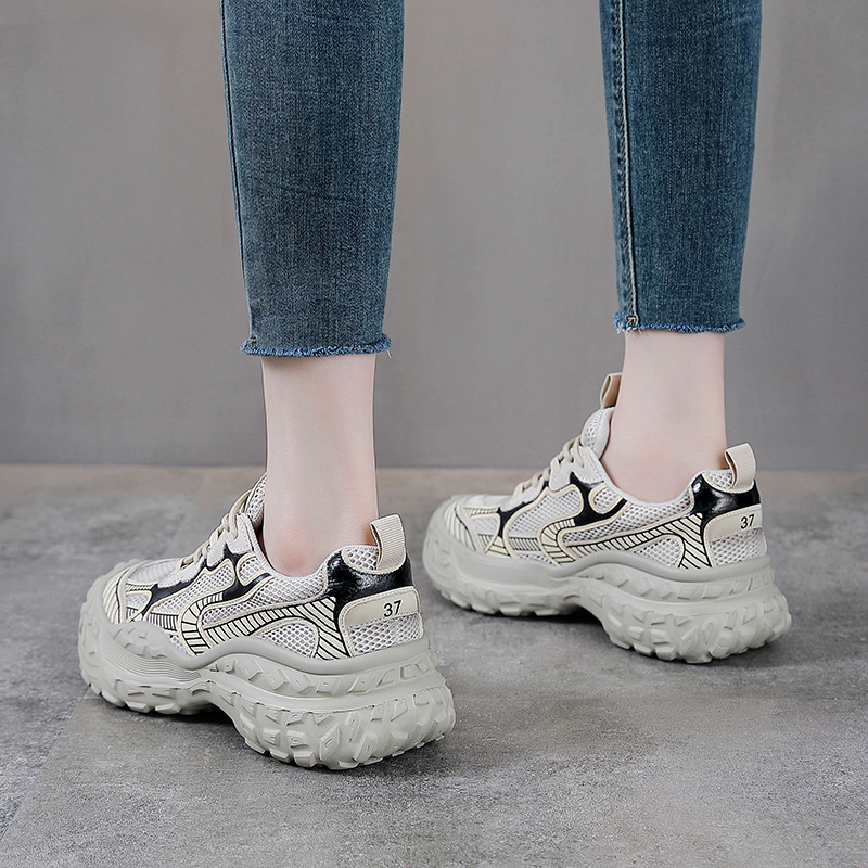 Giày sneaker chunky đế dày lưới thoáng khí xuân hè — Màu sâm panh