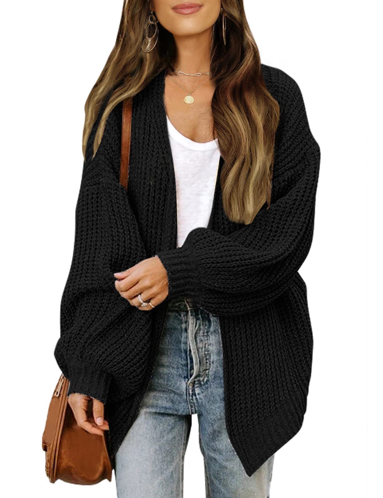 2023 Otoño e Invierno Amazon comercio exterior de las mujeres manga larga linterna manga color sólido flojo punto cardigan grueso aguja suéter para las mujeres